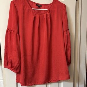 Talbots brick Red Blouse with Gathered Sleeves